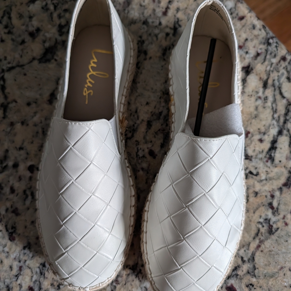 Lulus Lakelyn White Woven Slip-On Espadrille Flats New Sz 7.5